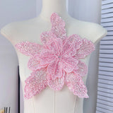 White Multi-layer Lace Sequin Studded 3D Flower