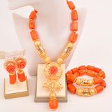 Original Orange Coral Beads Necklace Set