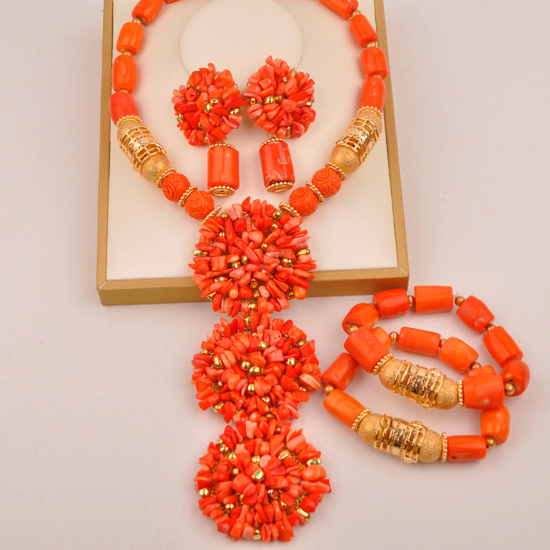 Original Orange Coral Beads Necklace Set