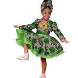 3pcs Set African Kids Gril Dashiki Dress