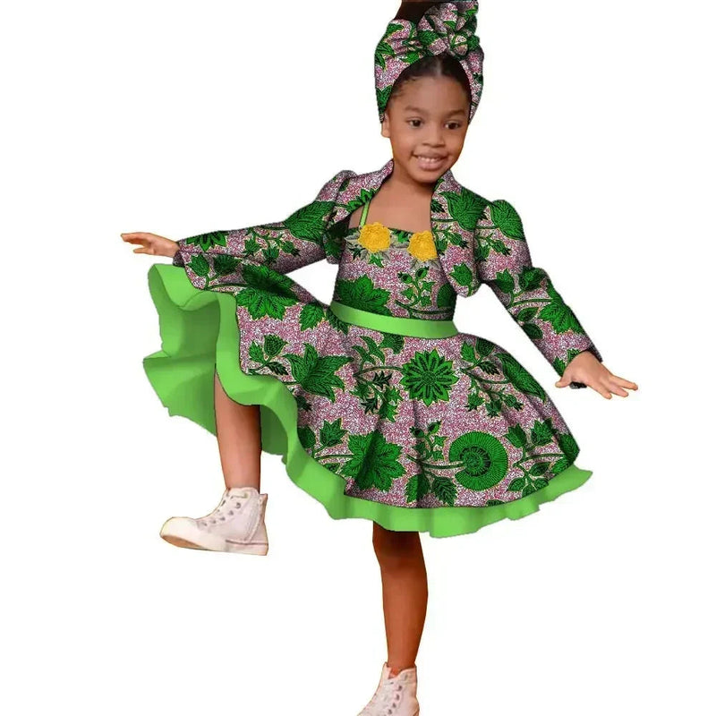 3pcs Set African Kids Gril Dashiki Dress