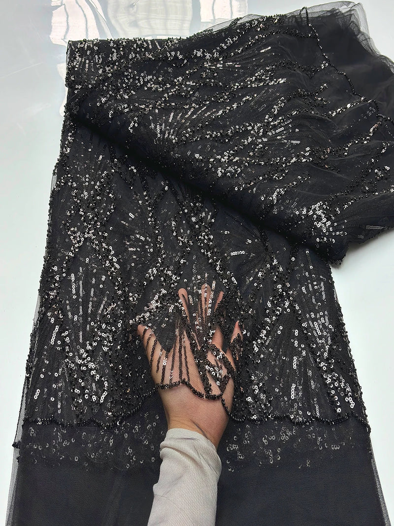 African Handmade Heavy Sequins Tulle Lace Fabric