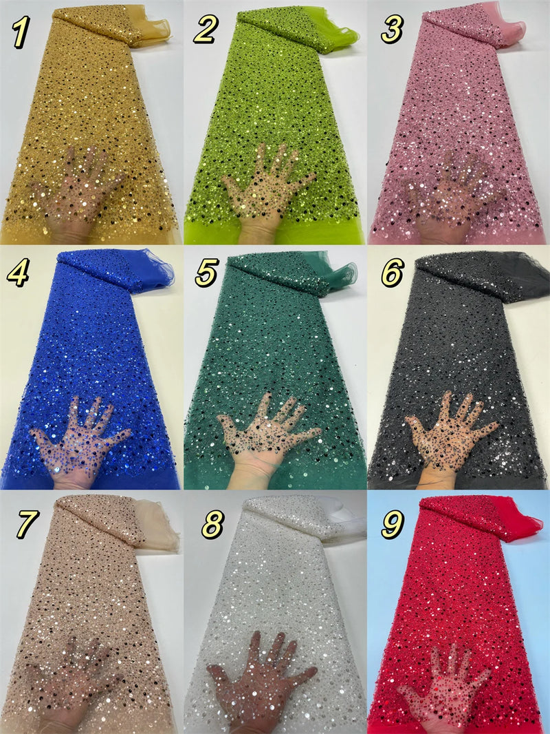 New Sequin Nigerian Embroidery French Tulle Mesh Net Lace Fabrics