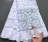 High Quality Nigerian White Mesh Embroidery Lace Fabric