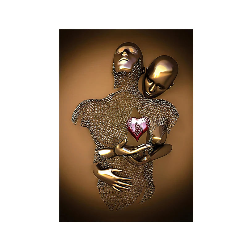 3D Effect Love Kissing Hugging Metal Statue Posters