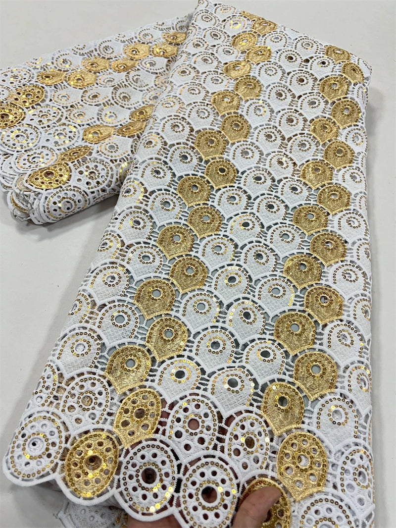 High Quality Nigerian Soluble Lace Golden Sequins Fabric