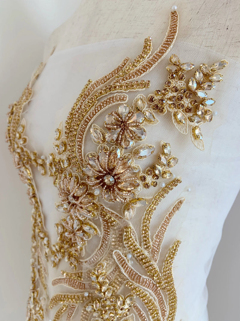 New Luxury French Bead Applique in Champagne Gold Clothing