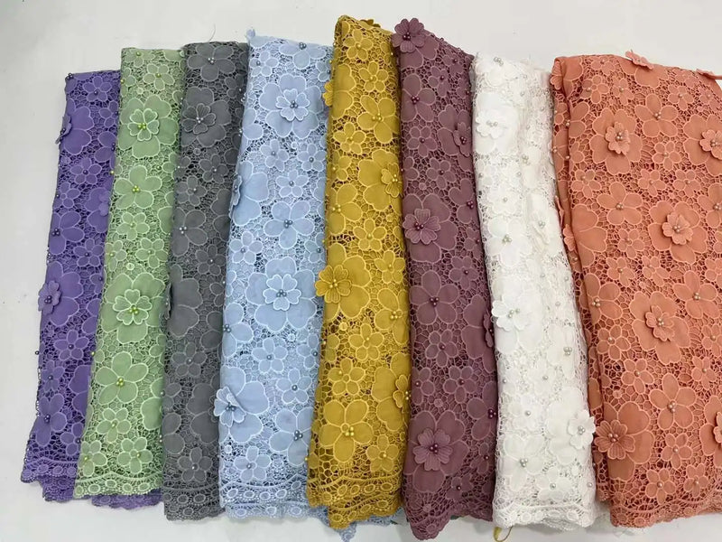 African Milk Silk Cord Lace Fabric