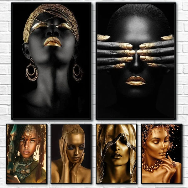 African Art Black And Gold Woman Oil Painting Poster