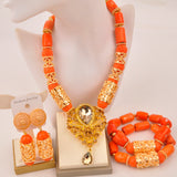 Original Orange Coral Beads Necklace Set