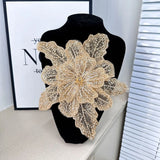 White Multi-layer Lace Sequin Studded 3D Flower