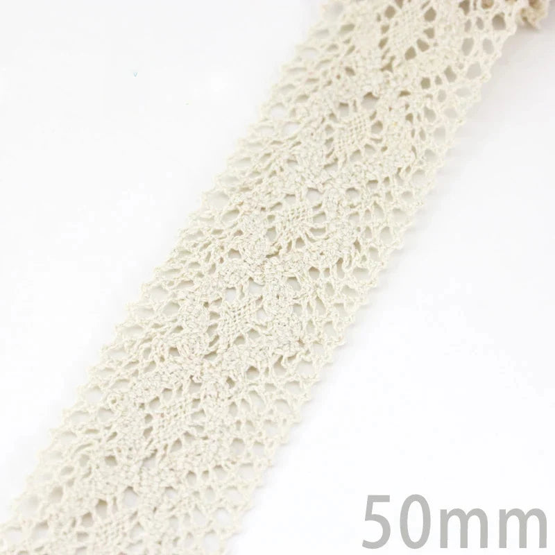 New White Beige Cotton Embroidered Lace