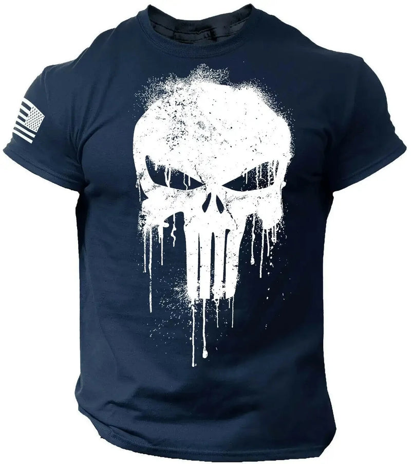 3D Print Military Patriotic Skull Dropped T Shirt