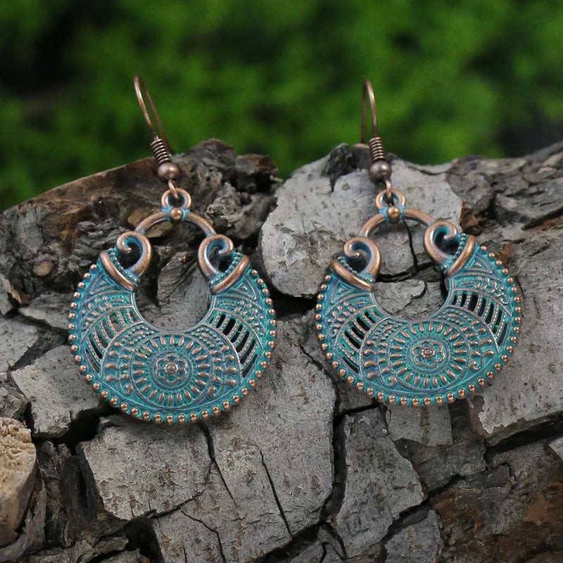 Women Bohemian Unique Leaf Tassel Round Water Drop Earring