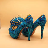 Autumn New Bluish Green crystal Womens Wedding shoes with matching bags