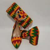 African Women Block Shoes With Match Bag