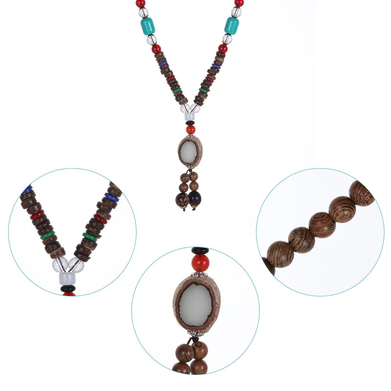 New Style Feather Elephant Wood Beaded Stone Necklace