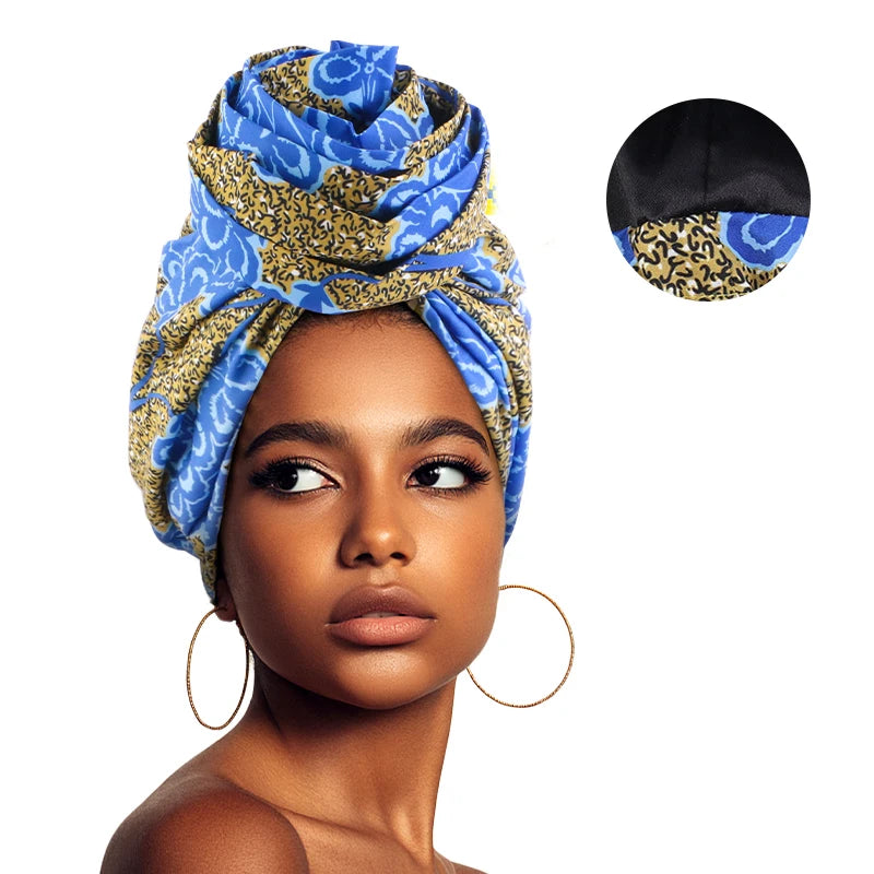 Woman African Satin Lined Turban Big Flower Hat