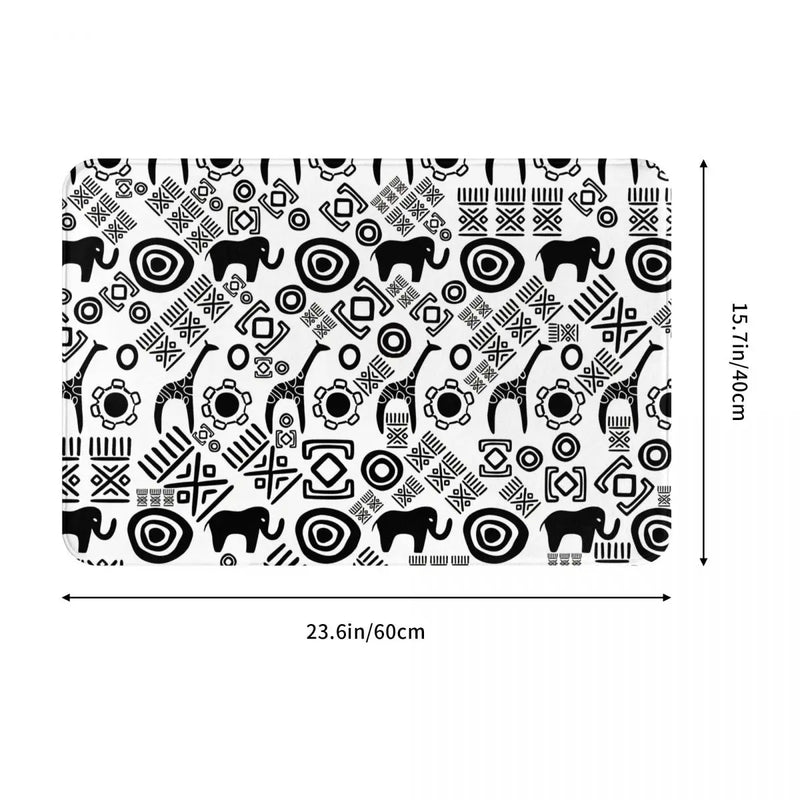 Non-slip Doormat Ethnic African Pattern Black And White Bath Mat