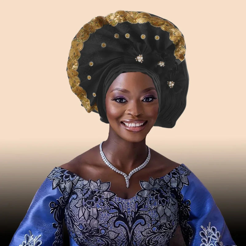 New High Quality 3D Nigerian Wedding Women Auto Gele Turban