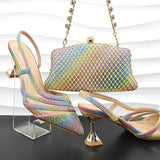 Women's Matching Big Crystal Party Shoes And Bag Set