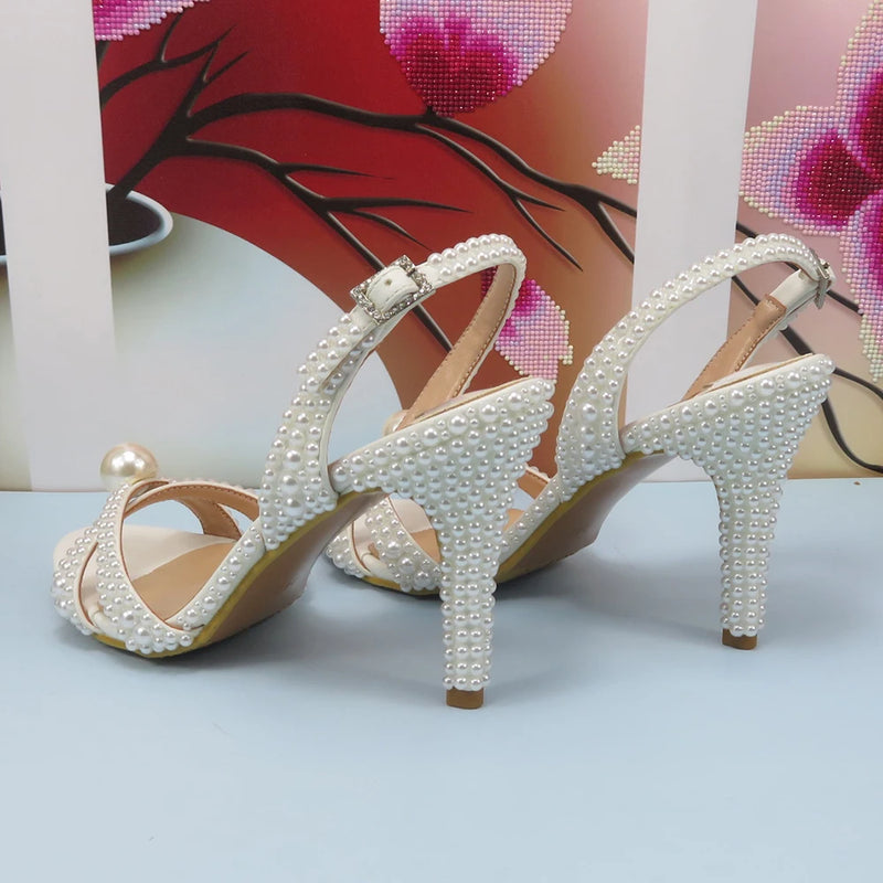 Summer New Arrival White Female Sandals Bridal shoes bag set