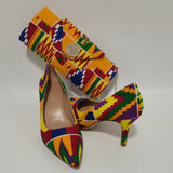 African Women Block Shoes With Match Bag