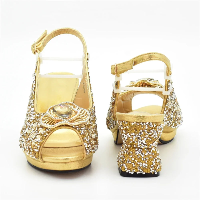 New Rhinestone Nigerian Women Shoes and Bag Set