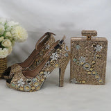 Peep Toe crystal Woman wedding shoes with matching bags