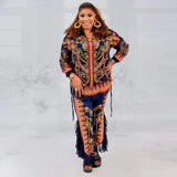 Women Dashiki Vintage Print Blouse Shirt 2 Piece Sets