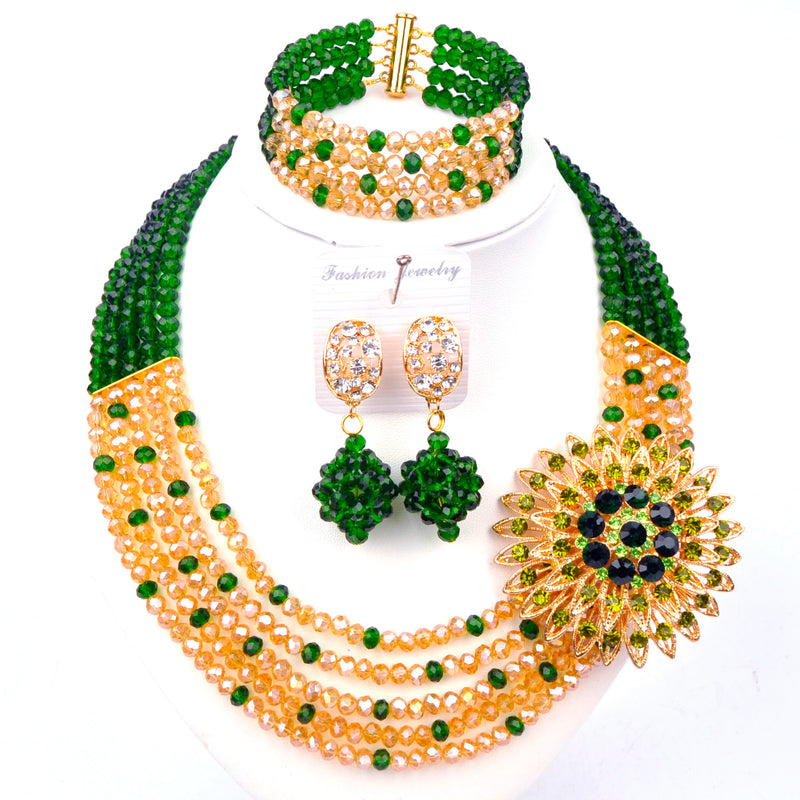 New Crystal Beaded Nigerian Wedding African Beads Jewelry Set