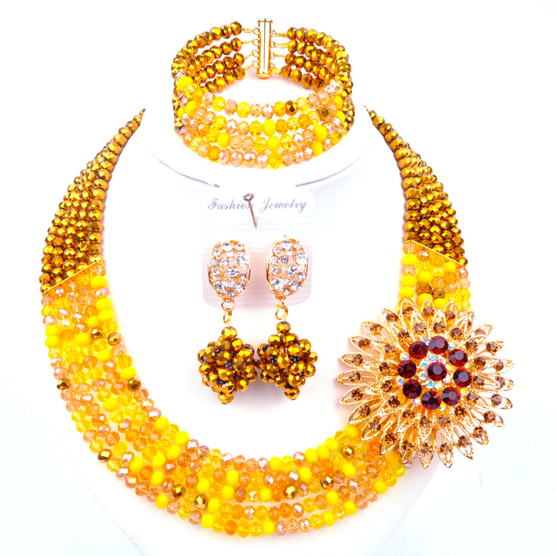 New Crystal Beaded Nigerian Wedding African Beads Jewelry Set