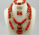 New Coral Beads Statement Necklace Set