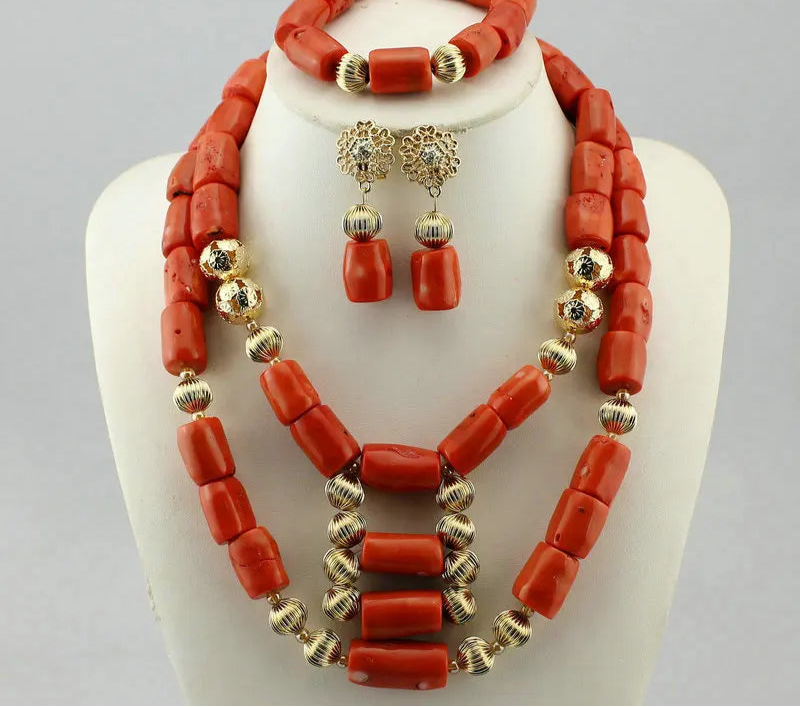 New Coral Beads Statement Necklace Set