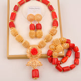 Original Orange Coral Beads Necklace Set