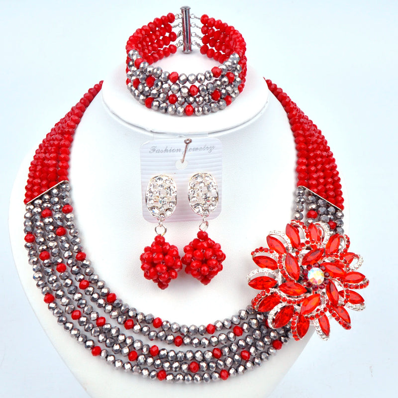 New Crystal Beaded Nigerian Wedding African Beads Jewelry Set