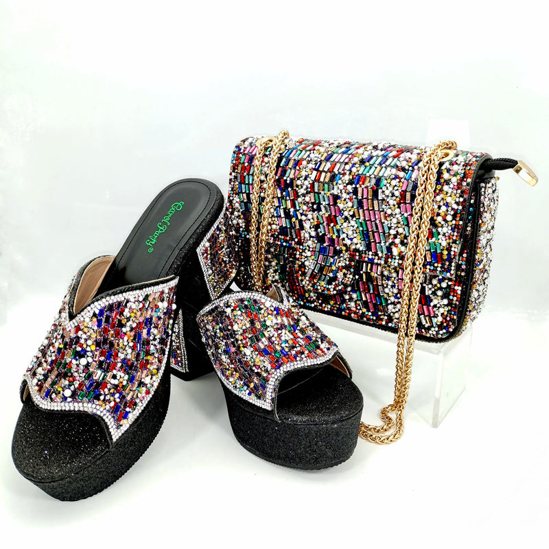 Nigeria Africa Fashion Blue High Heels Bag Set