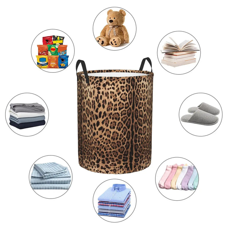 New Custom Leopard Print Laundry Basket