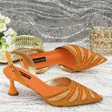 New Crystal Design Thin Heel Ladies Shoes Matching Bag Set