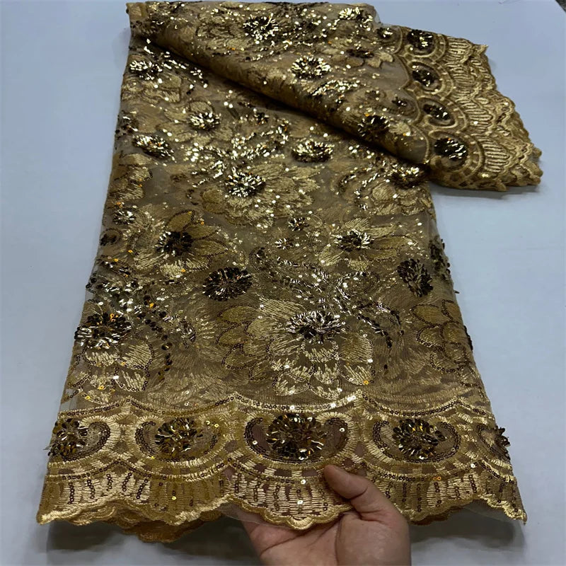 High Quality African Net Lace Nigerian Gold Lace Fabric