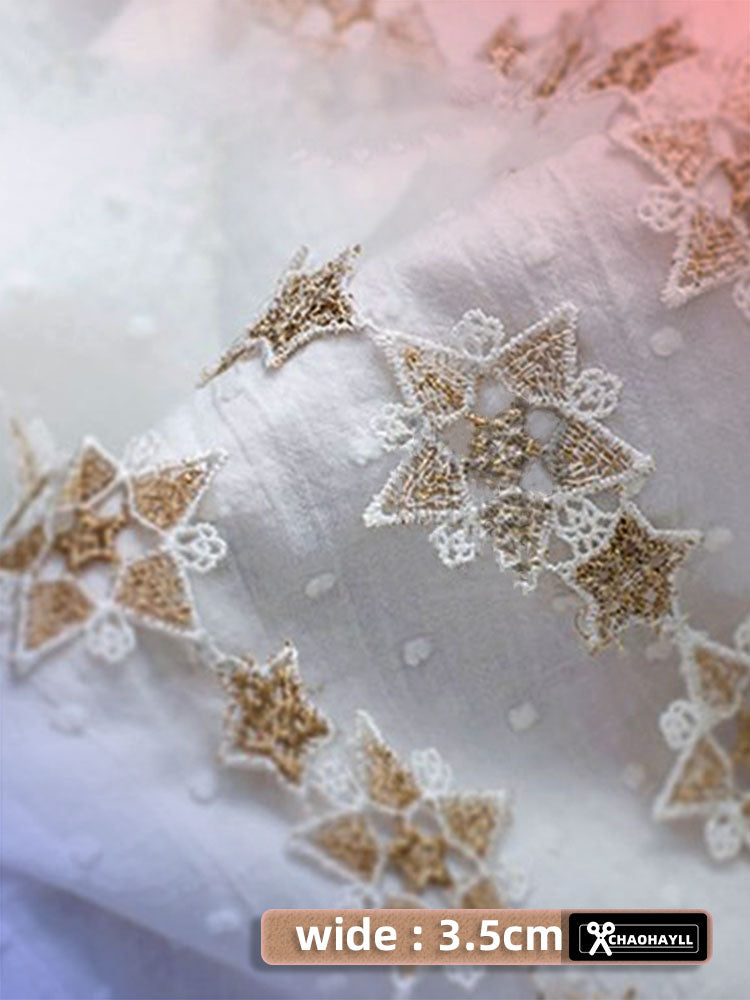 1 Yard Gold White Embroidery Lace Trim