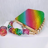 Italian Design Rainbow Colored Rhinestone Striped Shoes Bag Set