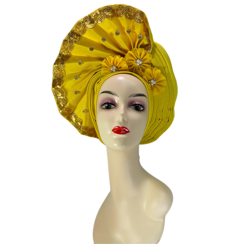 New High Quality 3D Nigerian Wedding Women Auto Gele Turban