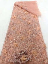 New Madison Pink 3D Beaded Tulle Lace Fabrics