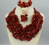 New Coral Beads Statement Necklace Set