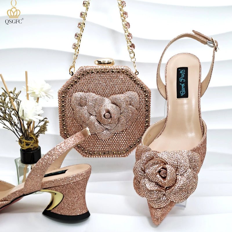 Flower Design Party Wedding Women Shoes and Bag