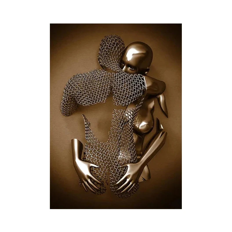 3D Effect Love Kissing Hugging Metal Statue Posters