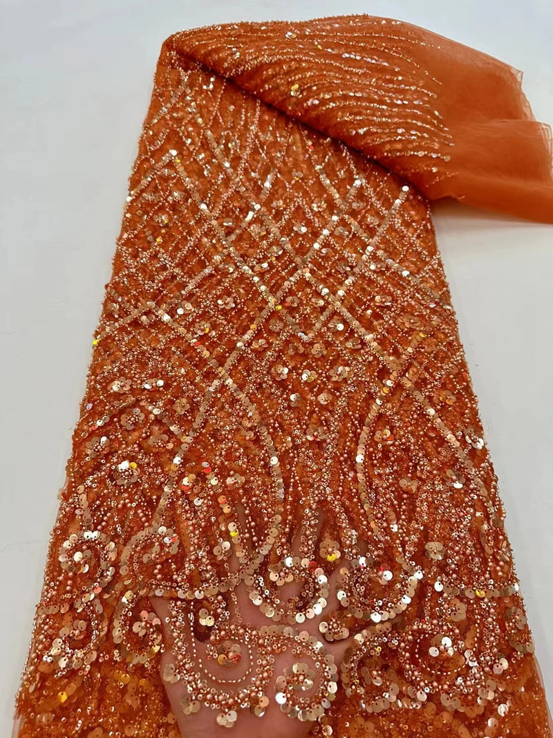 African Luxury Sequins Beautiful Beads Mesh Lace