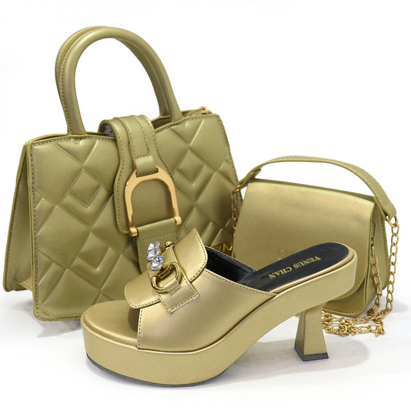 New PU Leather Italian Shoes and Bags Matching Set