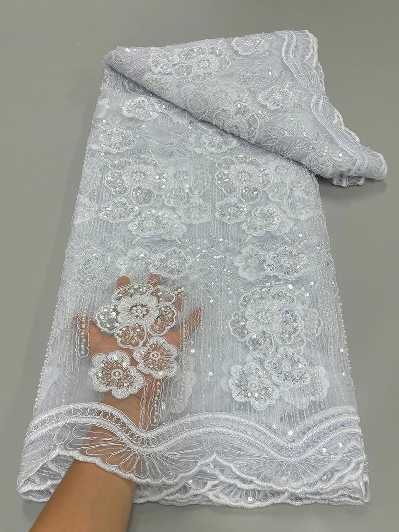 High Quality Lace Embroidery Beaded Mesh Fabric